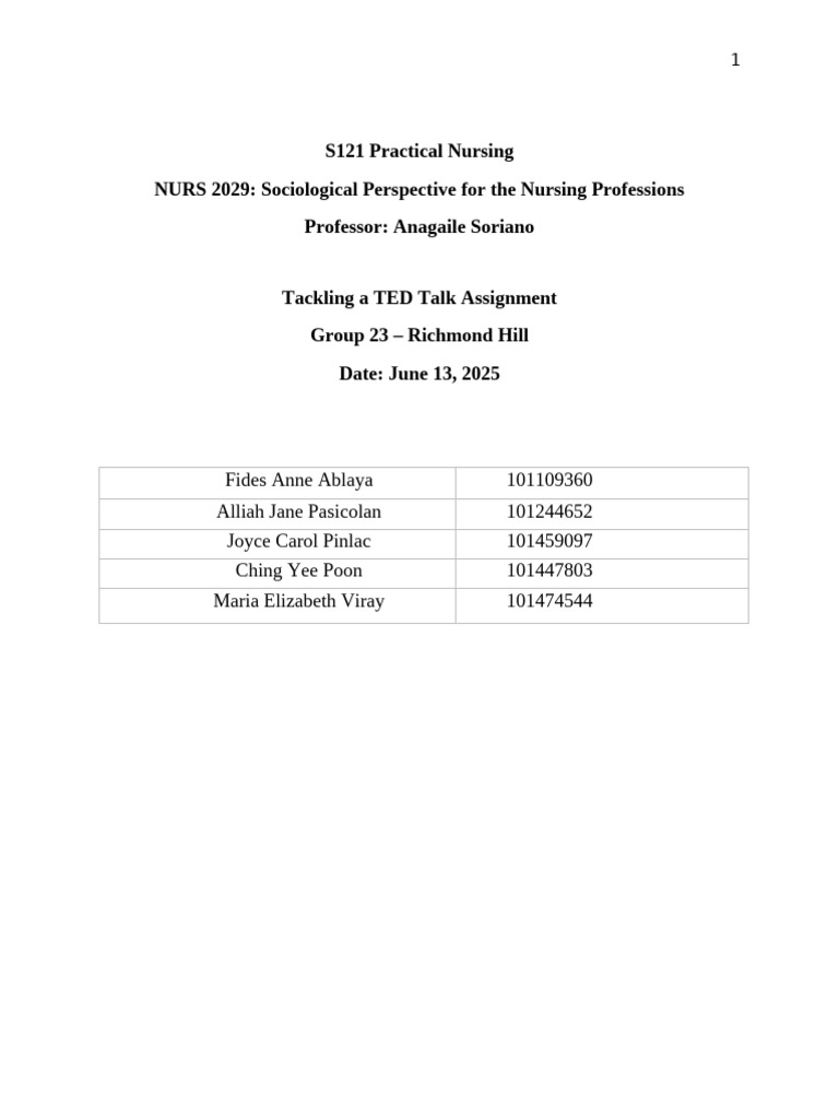 Ted Talk Assignment_Group 23 | PDF | Health Care | Poverty