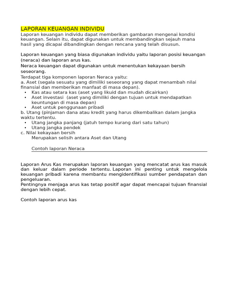 Laporan Keuangan Individu (Belum Isi Contoh) | PDF