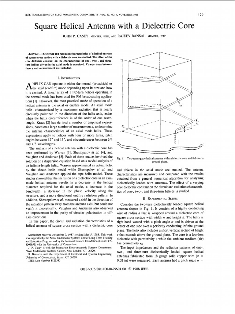 Square Helical Antenna With a Dielectric Core IEEE 1988 | PDF | Antenna ...