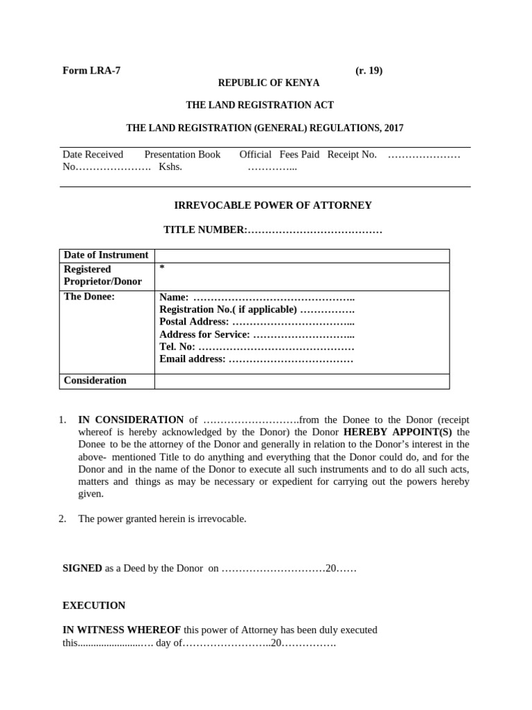 Form-lra-7 - Irrevocable Power of Attorney | PDF