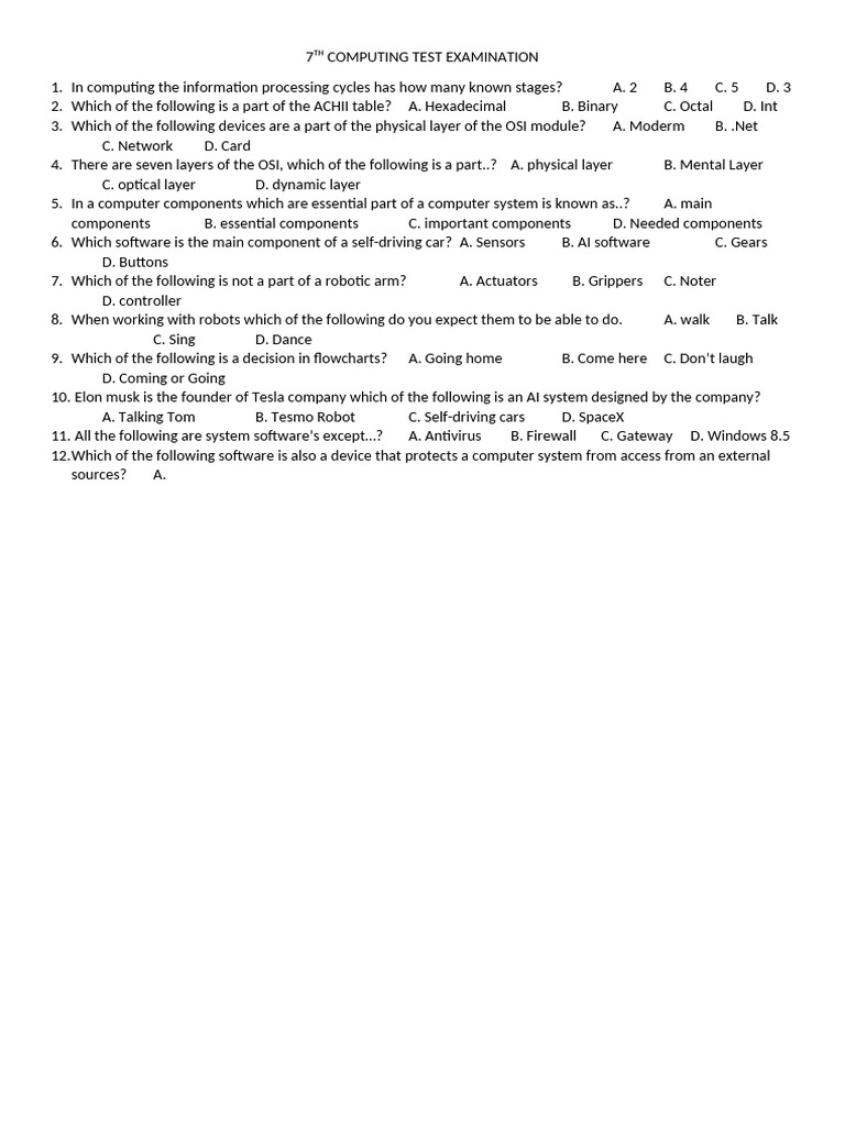 7th Computing Test Examination | PDF