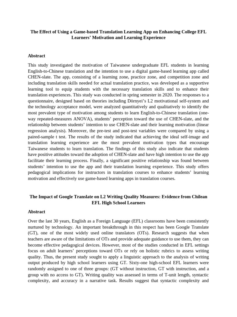English Abstracts For Tec & Acad Trans | PDF | Self Esteem | Learning