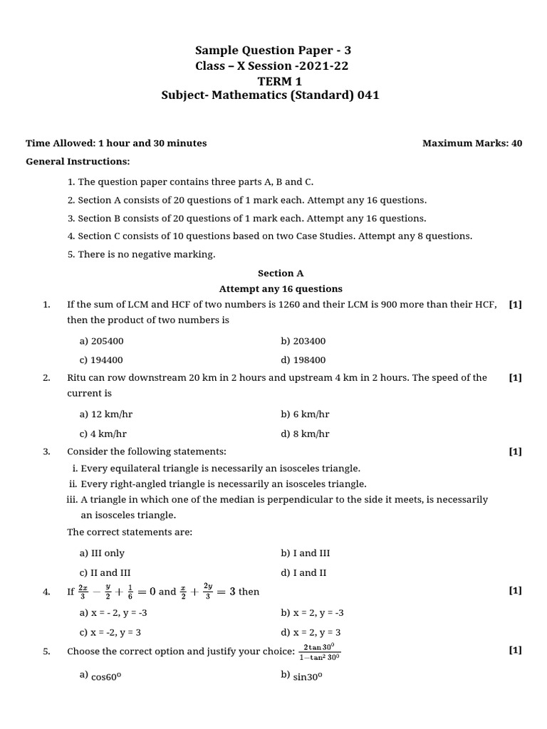 Math Sample Paper 3-Pages-Deleted | PDF | Euclidean Geometry ...