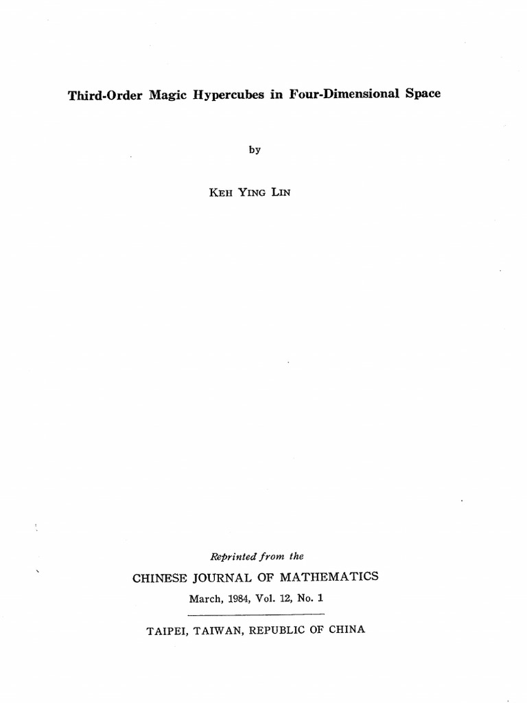 Third-Order Magic Cube in Four-Dimensiona | PDF