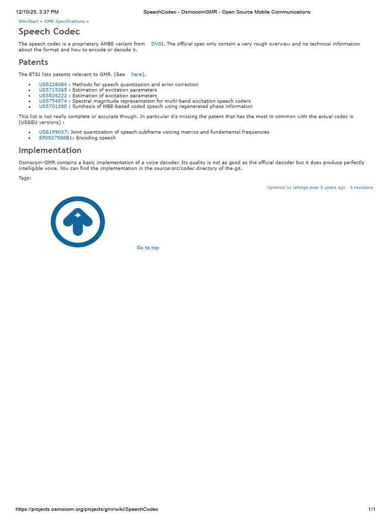 SpeechCodec - OsmocomGMR - Open Source Mobile Communications | PDF