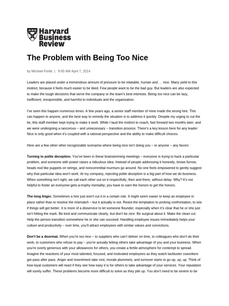 The Problem With Being Too Nice | PDF | Psychology
