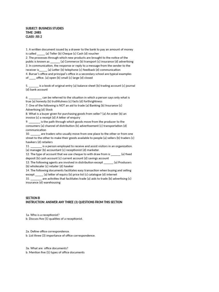 1ST TERM JSS2 BEDU | PDF | Cheque | Financial Markets