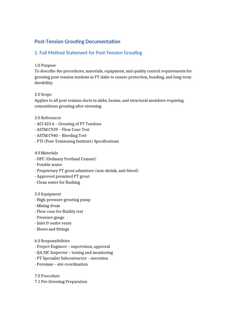 Post Tension Grouting Documentation | PDF | Prestressed Concrete | Concrete