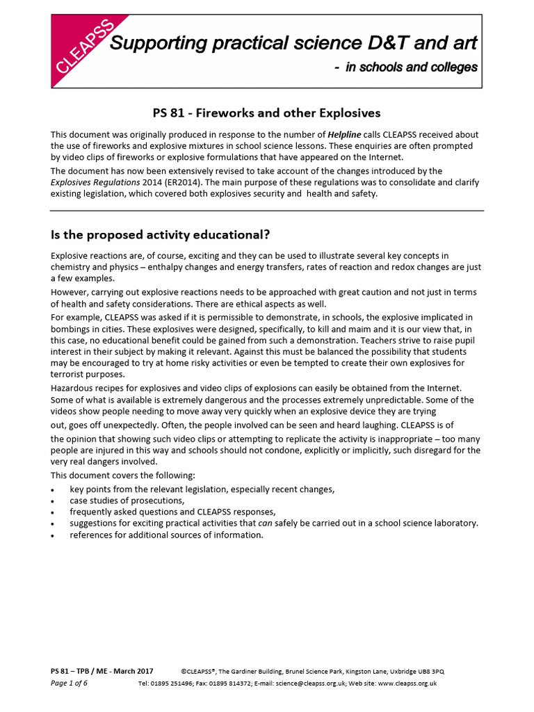 PS081 Fireworks and Explosives | PDF | Occupational Safety And Health ...