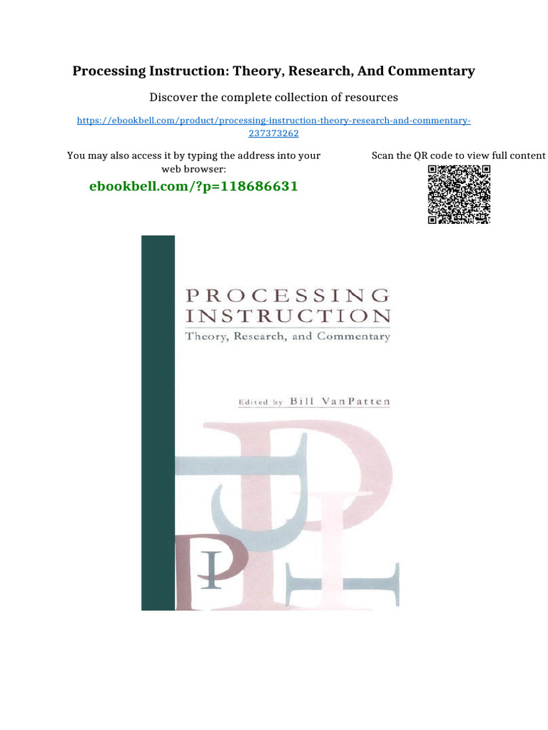 Processing Instruction: Theory, Research, and Commentary Available All ...