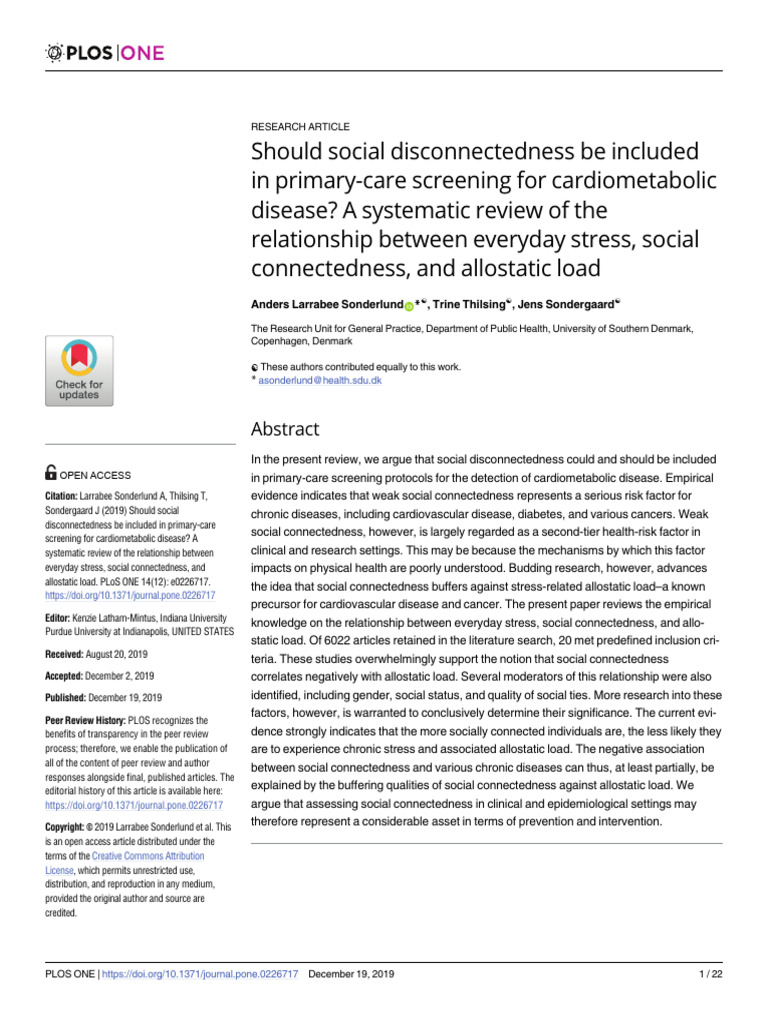 Should social disconnectedness be included | PDF | Stress (Biology)