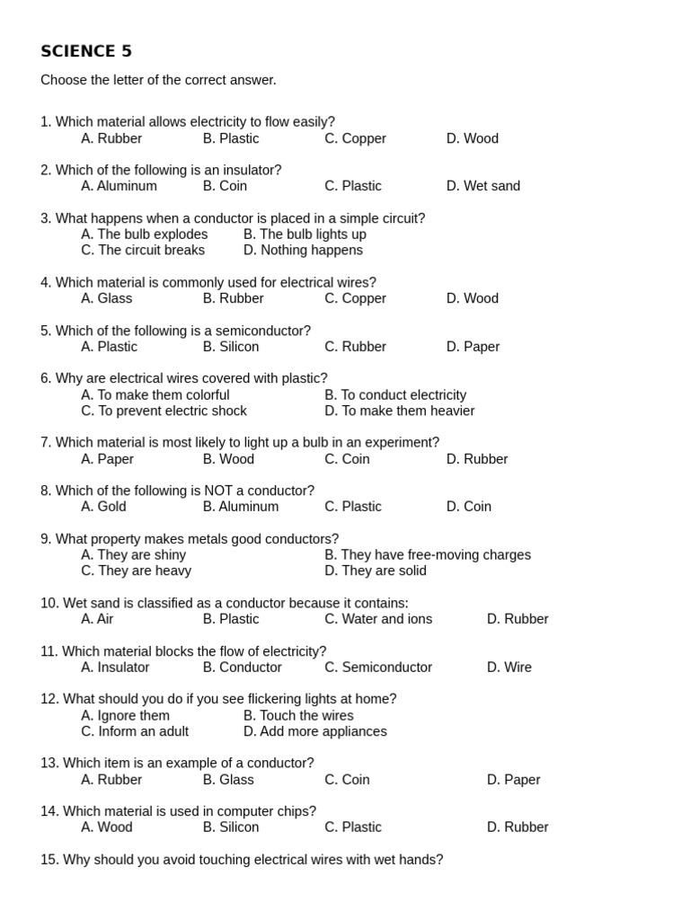 SCIENCE 5 Conductors and Insulators | PDF | Electrical Conductor ...