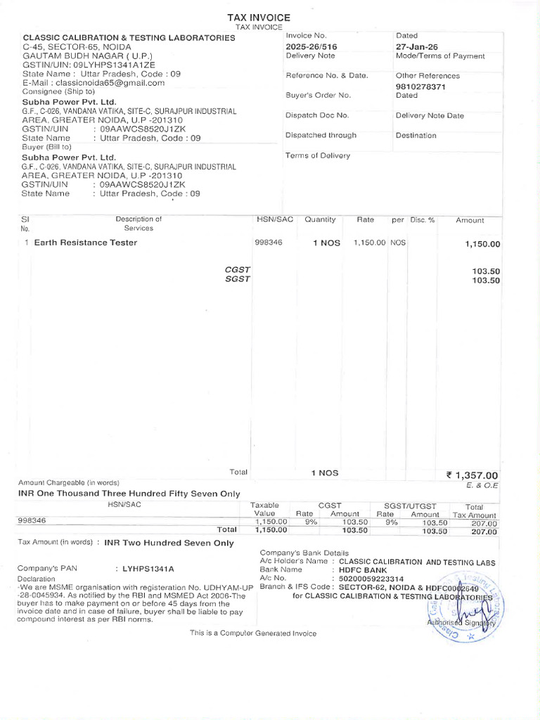Tax Invoice No 516 | PDF