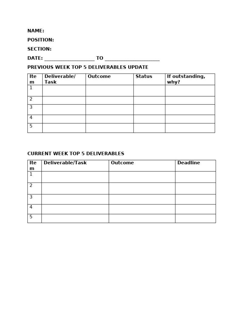 Weekly Deliverables Template | PDF