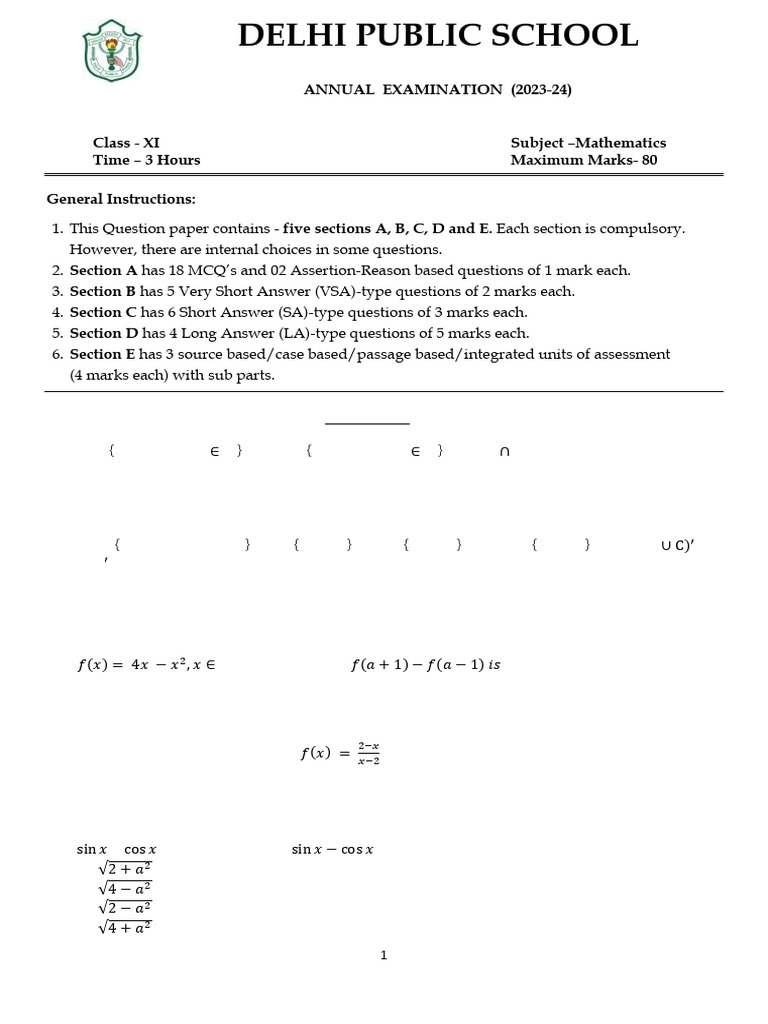 Class Xi Maths Annual Exam | PDF | Variance | Mathematics