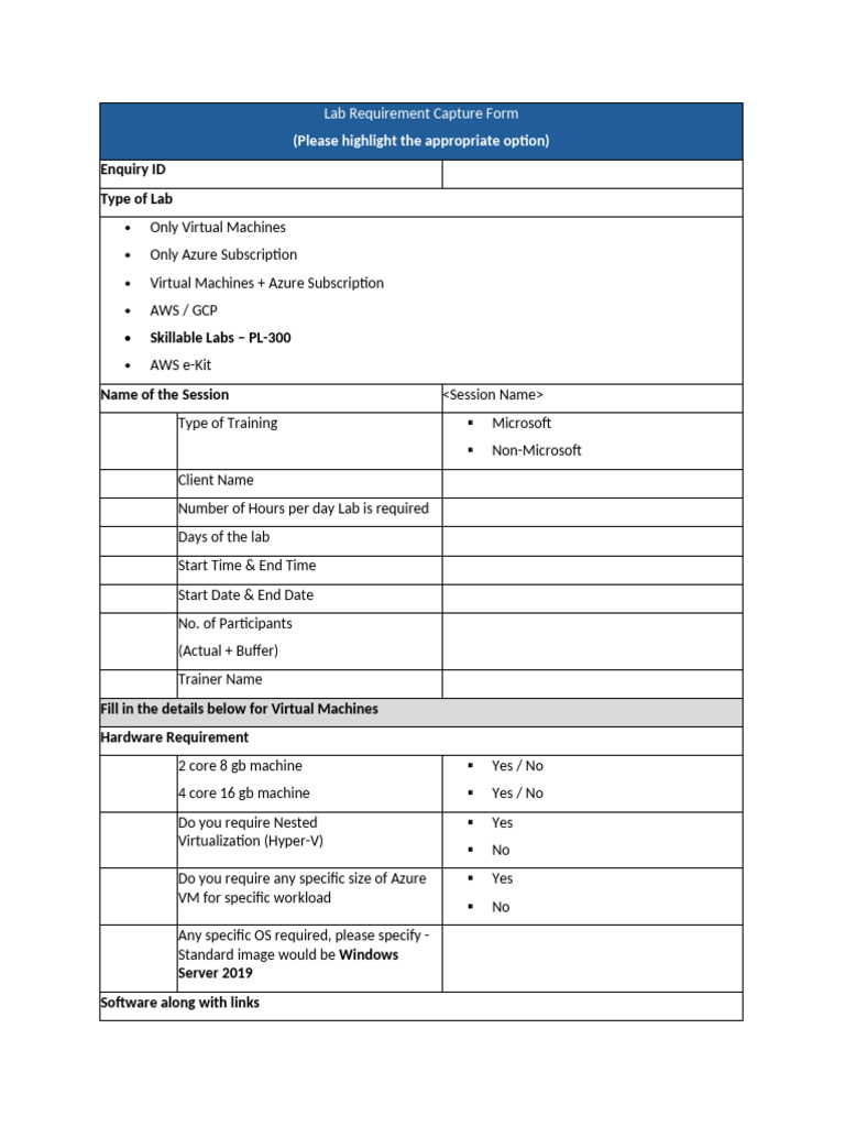 Labs Requirement Capture Form | PDF | Virtual Machine | Hyper V