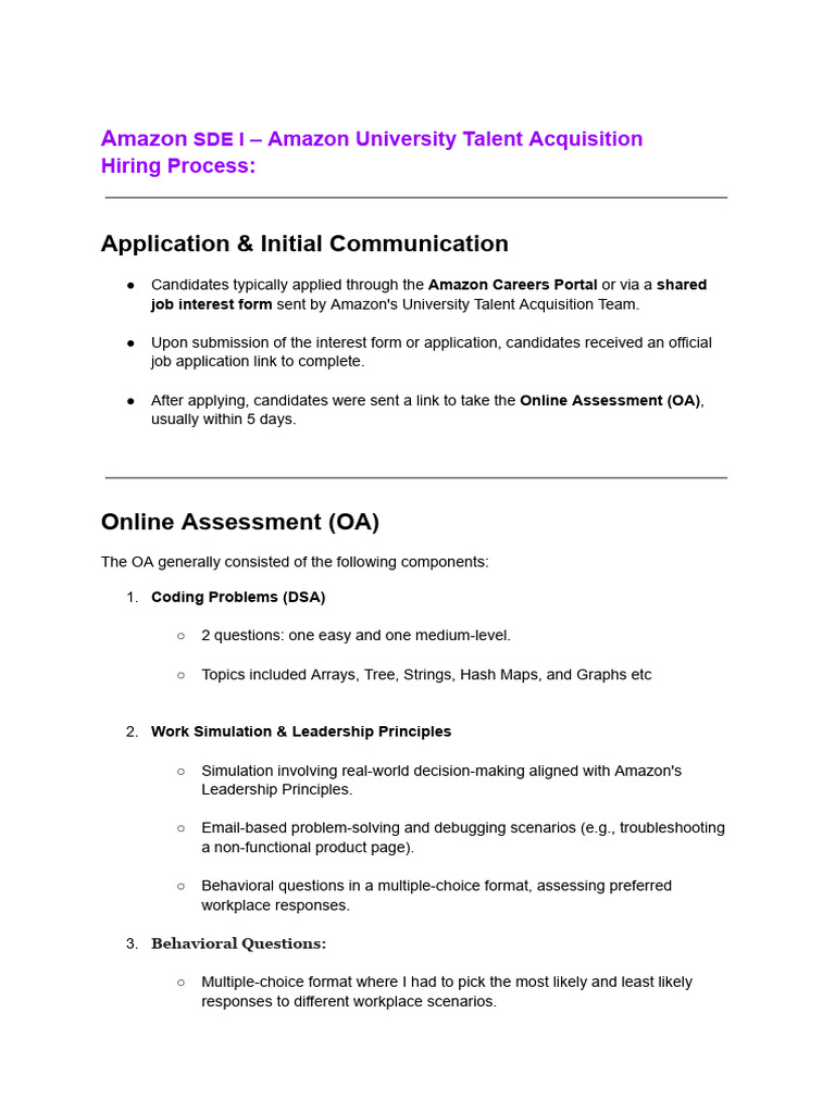 Amazon SDE I - Amazon University Talent Acquisition Hiring Process ...