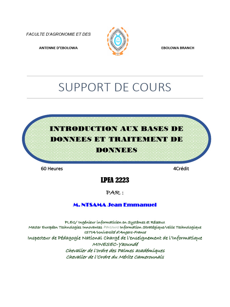 Introduction Aux BD Et Trait de Donnees PEA2223 | PDF | Bases de ...
