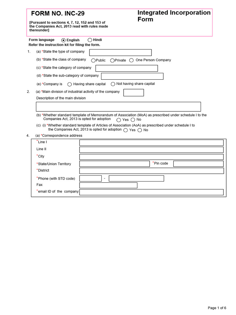 Form - INC-29-02 12 2015 | PDF | Trademark | Articles Of Association