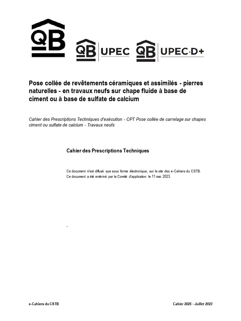 3825 Pose Colle de Carrelage Sur Chapes Ciment Ou Sulfate de Calcium ...