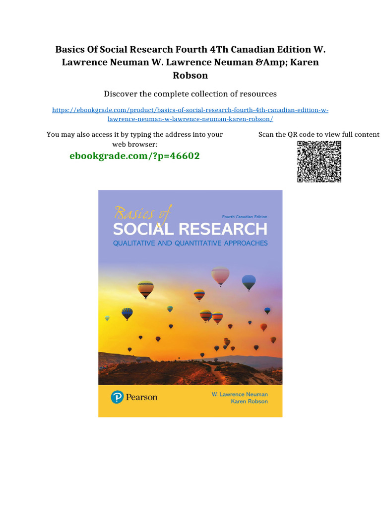 Basics of Social Research Fourth 4th Canadian Edition W. Lawrence ...