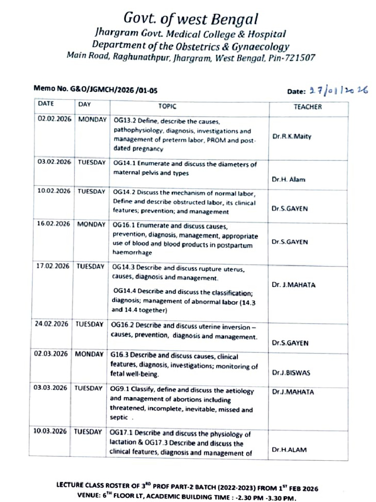 Lecture Class Roster of 3rd Prof Part 2 UG Batch 2022-23 | PDF ...