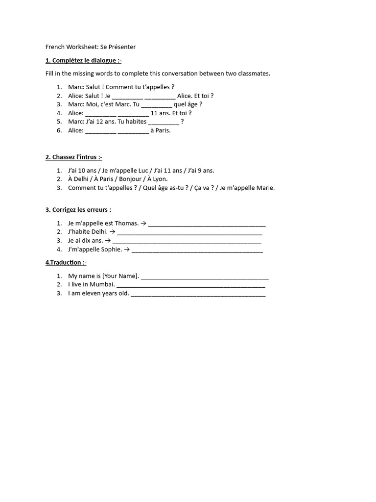 French Worksheet | PDF