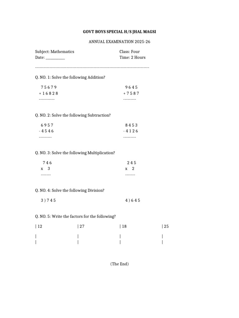 Math Class 4 | PDF