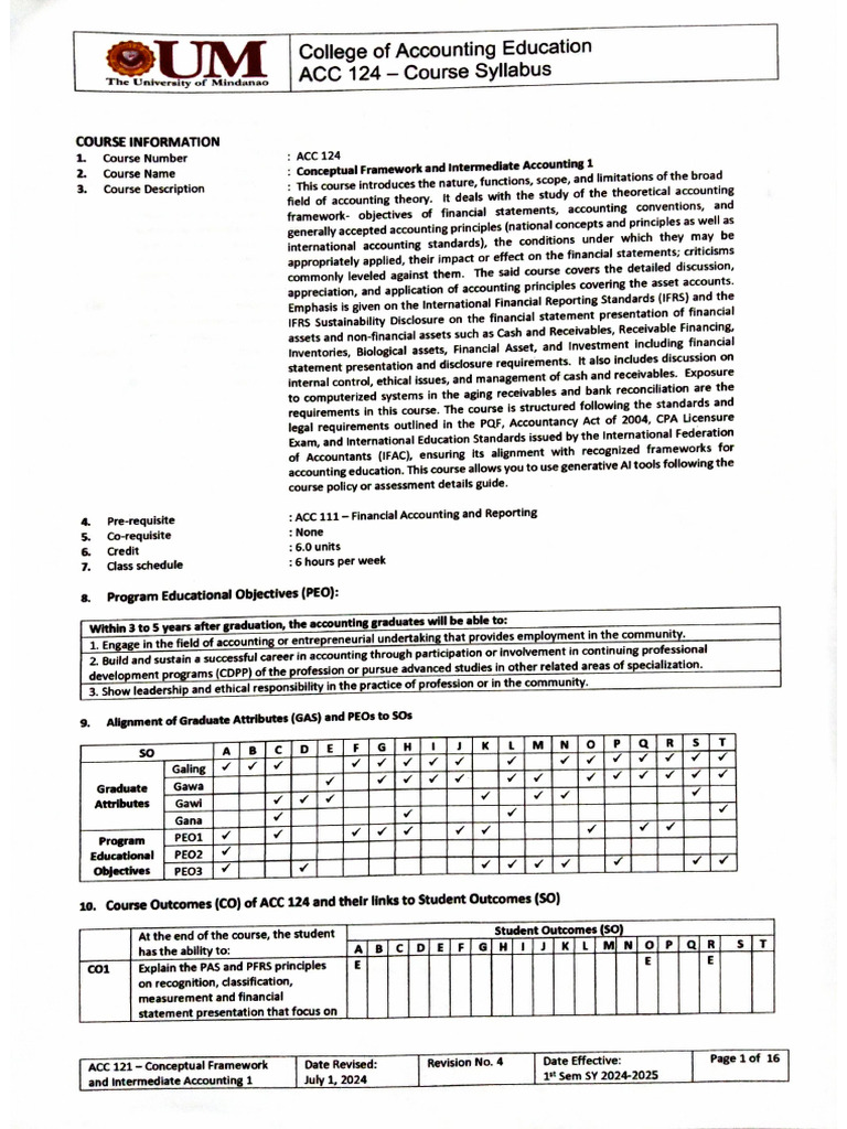 ACC 124 Conceptual Framework and Intermediate Accounting 1 | PDF