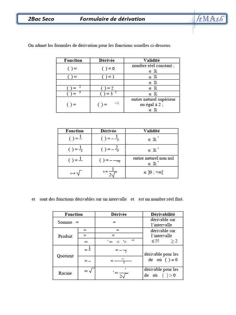 Formulaire de Derivation | PDF | Analyse mathématique | Nombre
