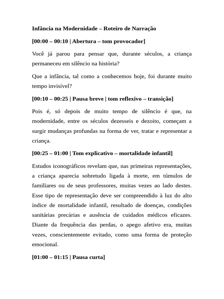 Roteiro de Narração - Modernidade | PDF | Teoria do Apego