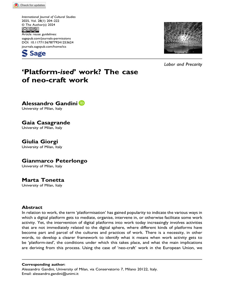‘Platform-ised’ work_ The case of neo-craft work | PDF