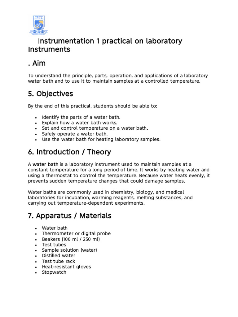 Instrumentation 1 Practical On Laboratory Instruments | PDF