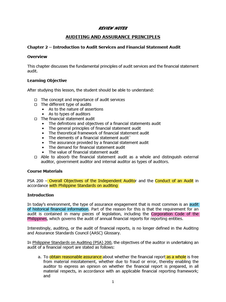 4.R4 Chapter 2 Introduction To Audit Services and Financial Statement ...