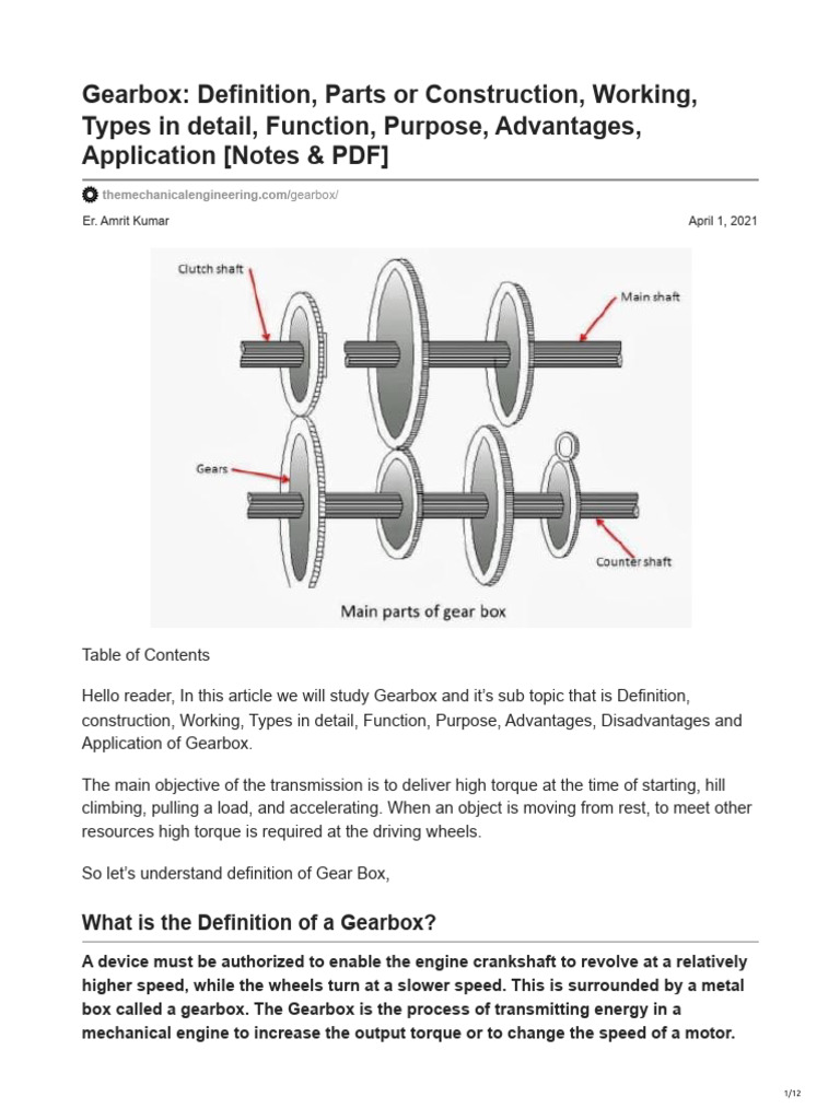 Gearbox - Definition, Parts or Construction, Working, Types in Detail ...
