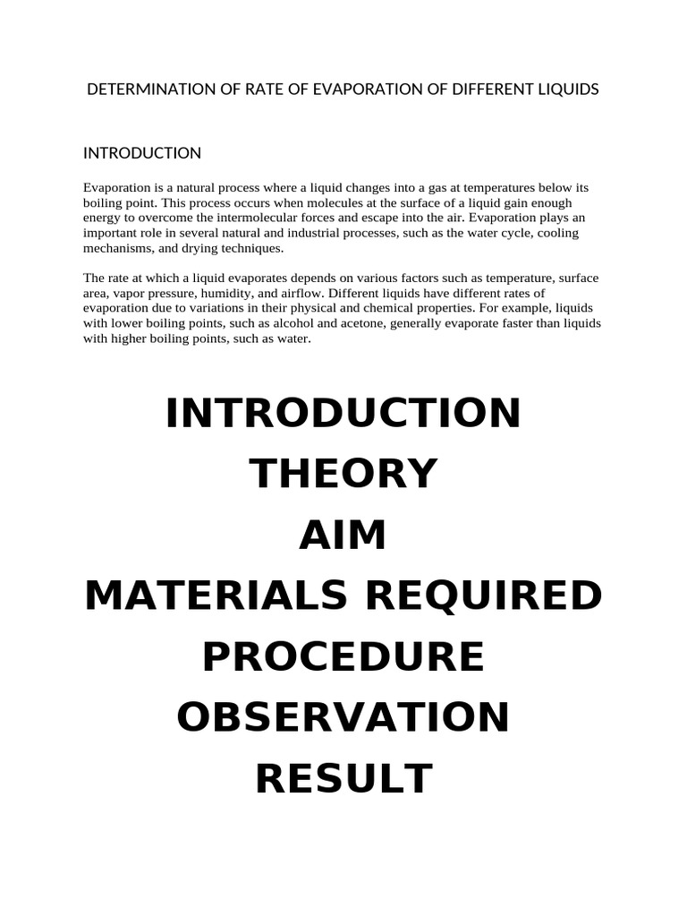 Determination of Rate of Evaporation of Different Liquids | PDF