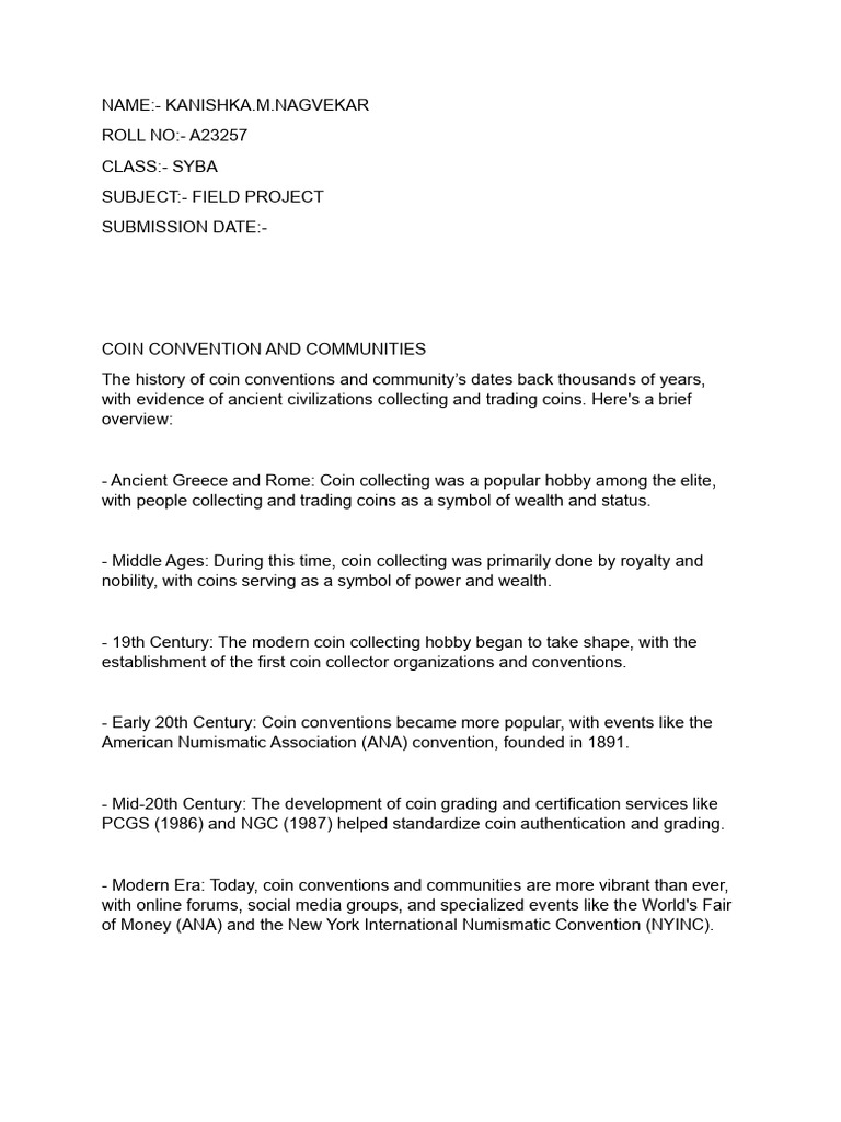 Coin Convention and Communities Field Project | PDF | Coins | Numismatics