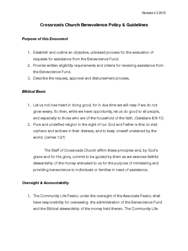 Benevolence Policy | PDF | Tax Deduction | Credit Card