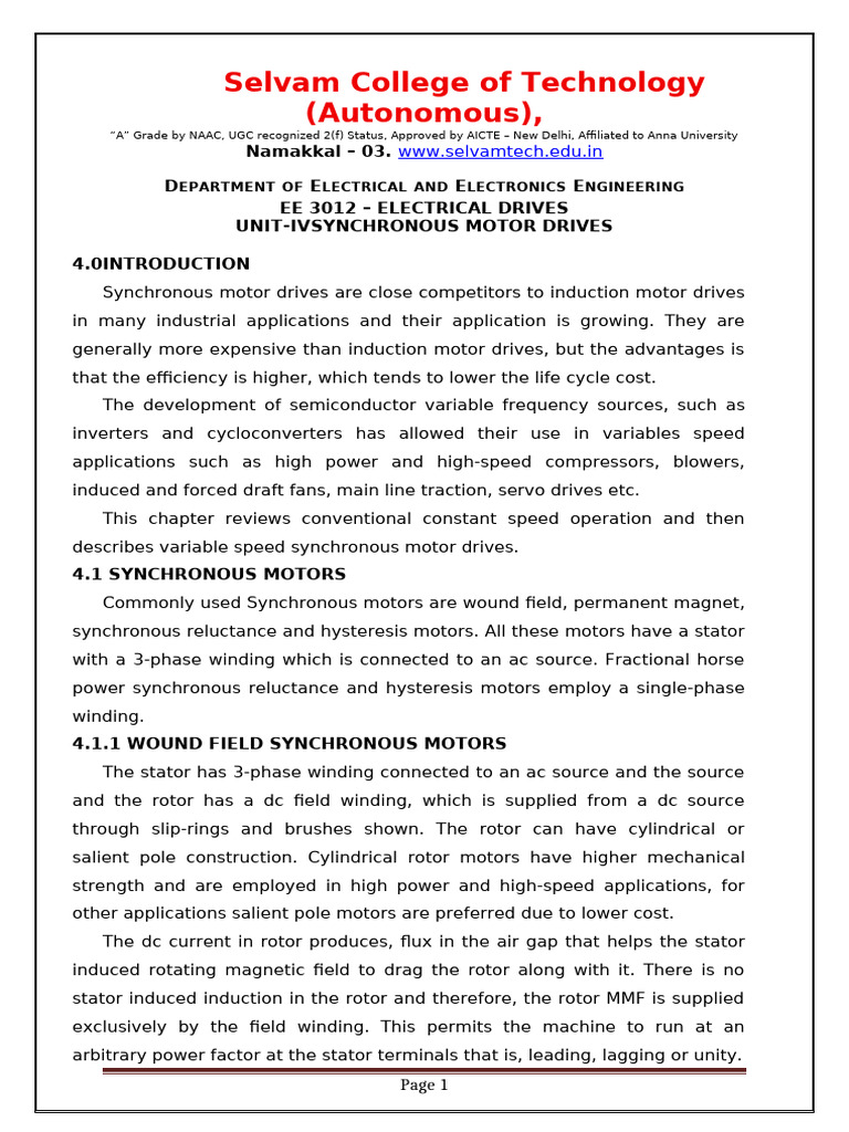 UNIT IV | PDF | Electric Motor | Power Inverter