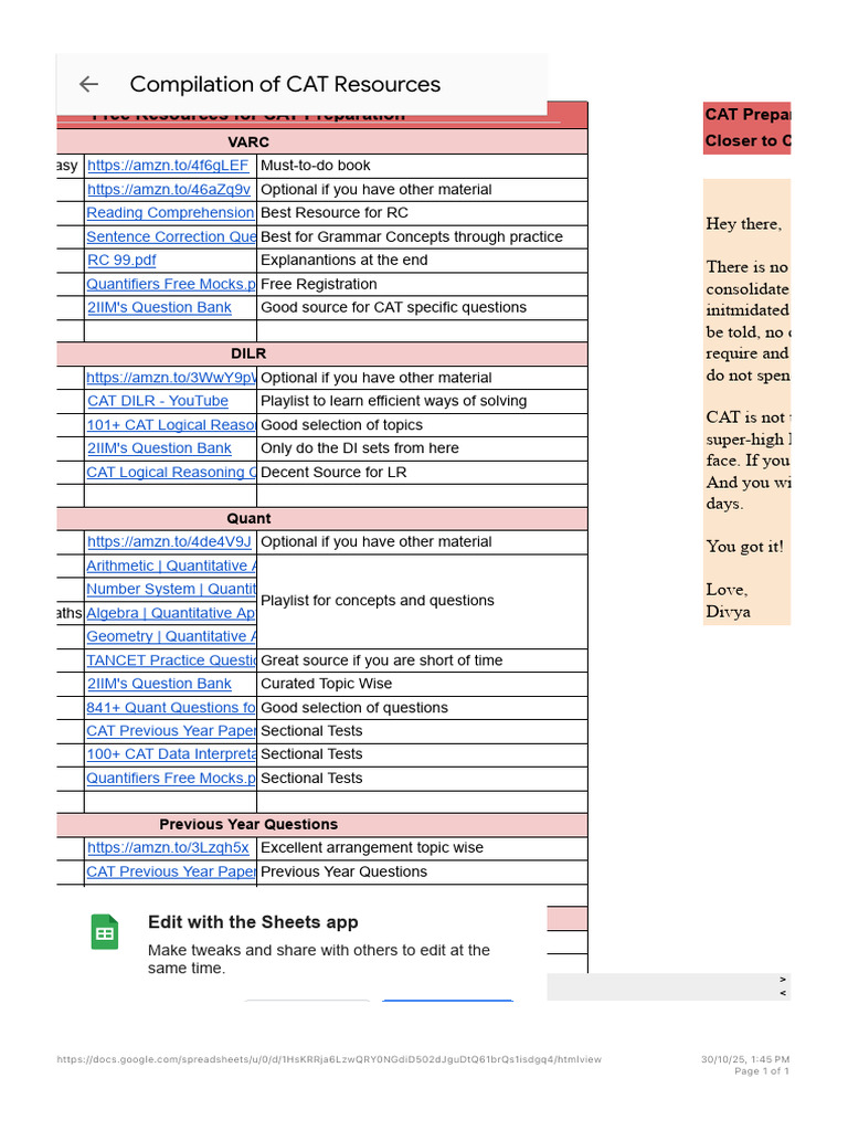 Compilation of CAT Resources - Google Drive | PDF | Mathematics