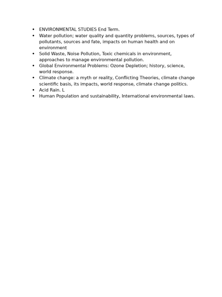 Environmental Studies Course Outline End Term | PDF