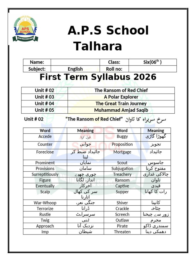 A.P.S Class 06 English Notes | PDF