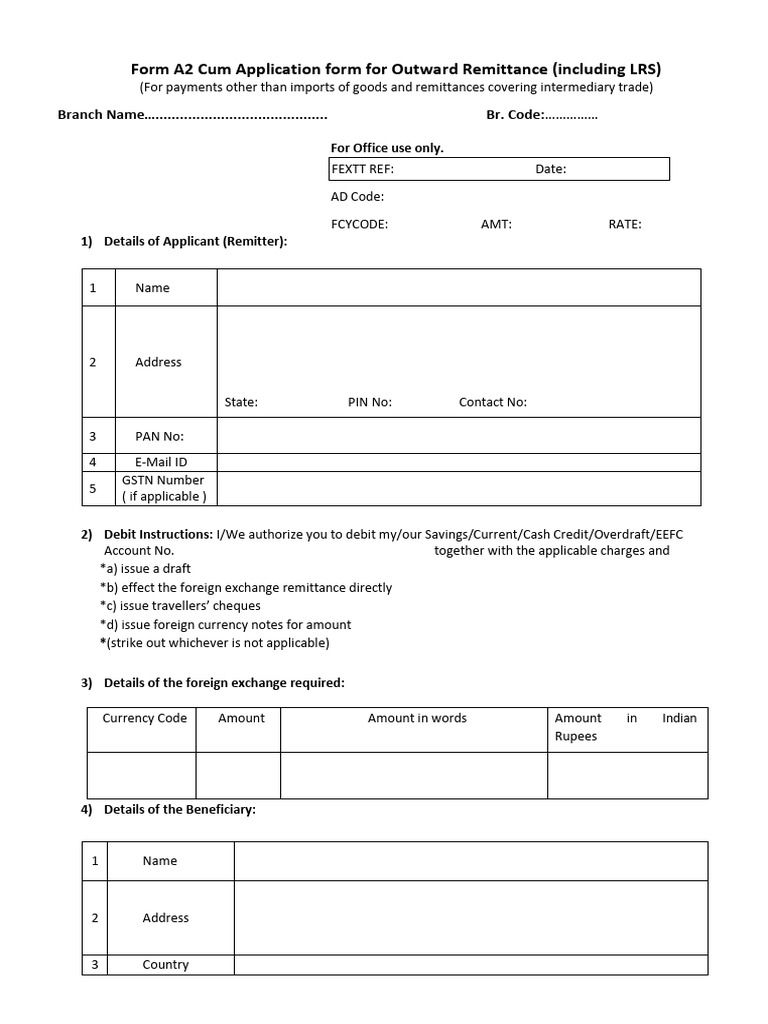 Revised LRS Form A2 Outward Remittance 2020 | PDF | Foreign Exchange ...