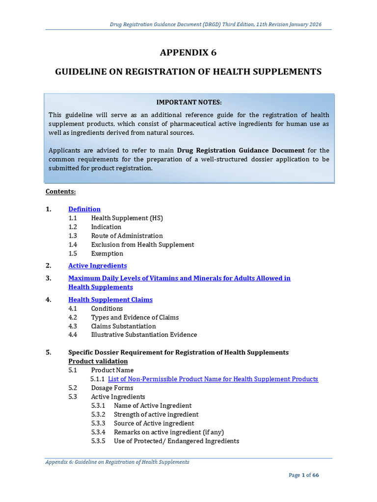 APPENDIX 6 Guideline On Registration of Health Supplements | PDF ...