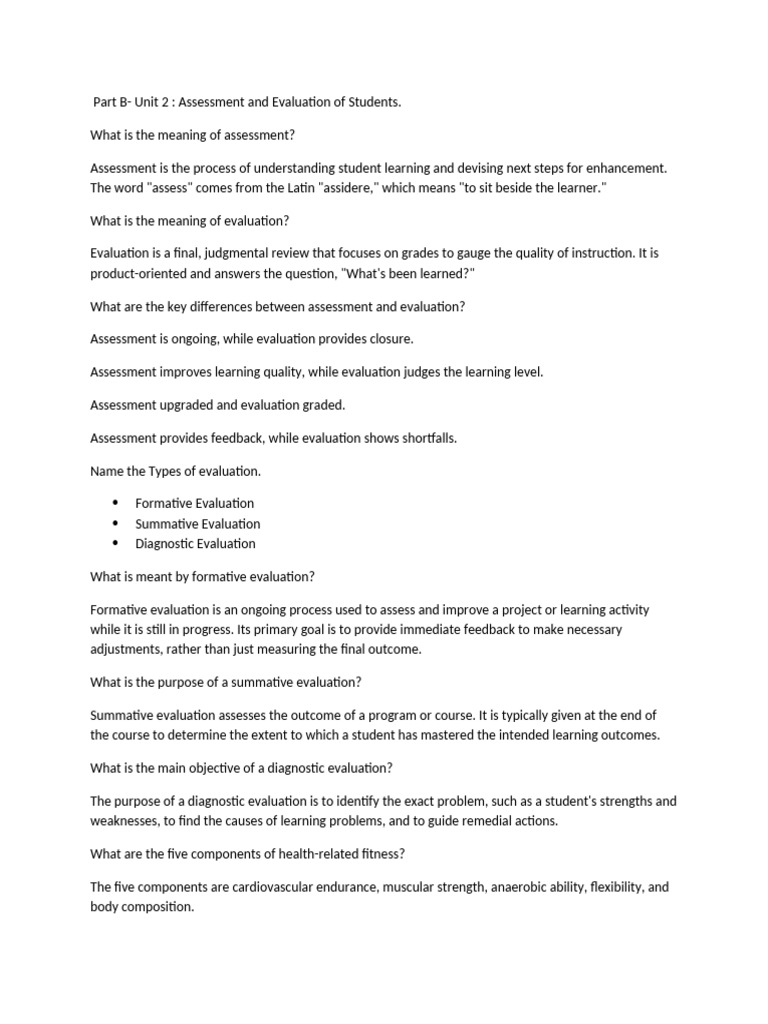 Class10 Part B-Unit 2 Assessment and Evaluation of Students | PDF ...
