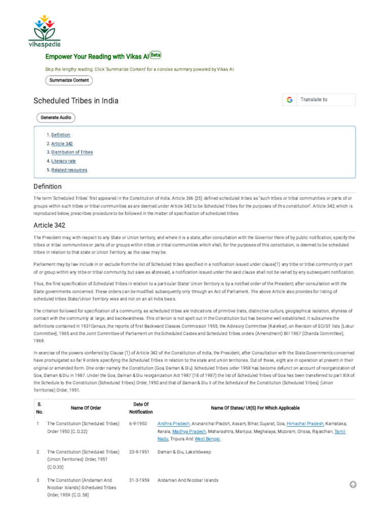 Scheduled Tribes in India - Vikaspedia | PDF | Politics Of India ...