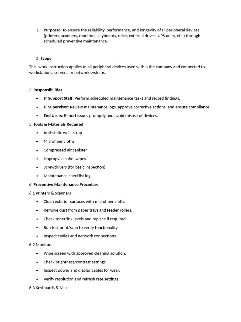 Work Instruction For Preventive Maintenance of IT Peripheral Devices ...