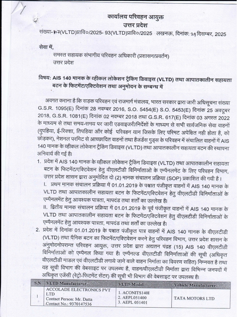 107-VLTD 2025 SOP For VLTD Fitment Activation Approval | PDF