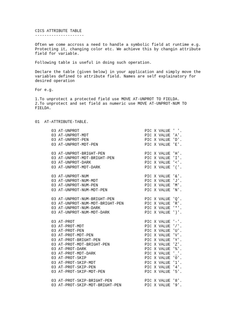 Cics Attribute Table | PDF | Computer Programming | Software Engineering