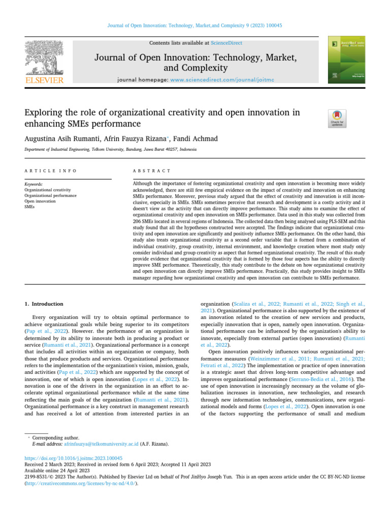 (P8) Exploring the Role of Organizational Creativity and Open ...